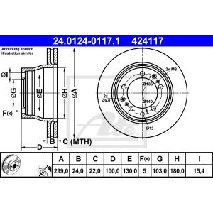 Bremsscheibe ATE 24.0124-0117.1 hinten, belüftet, hochkarbonisiert, 1 Stück