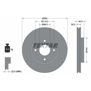 Disco freno TEXTAR 92269203 anteriore, ventilato, 1 pezzo