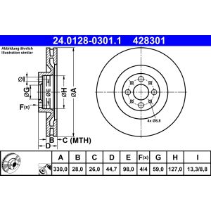 Disque de frein ATE 24.0128-0301.1 avant, ventilé, 1 Stück