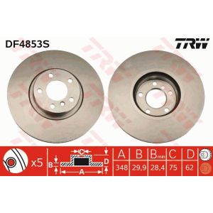 Bremsscheibe TRW DF4853S vorne, belüftet, hochkarbonisiert, 1 Stück