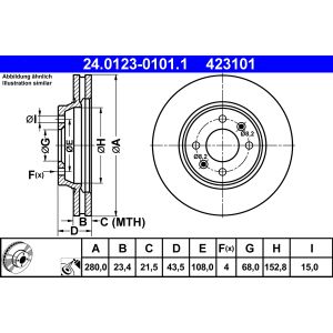 Disque de frein ATE 24.0123-0101.1 avant, ventilé, 1 pièce