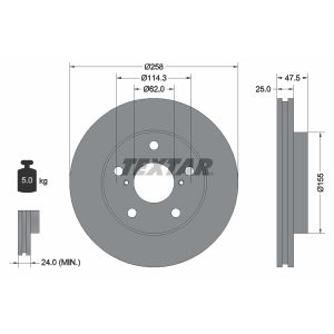 Disco freno TEXTAR 92114400 anteriore, ventilato, 1 pezzo