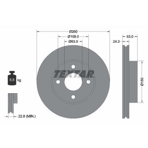 Disco freno TEXTAR 92037600 anteriore, ventilato, 1 pezzo