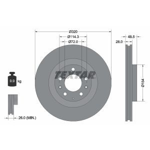 Disco freno TEXTAR 92203403 anteriore, ventilato, 1 pezzo