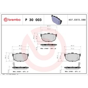 Bremsbelagsatz, Scheibenbremse BREMBO P 30 003