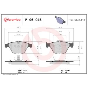 Kit de plaquettes de frein, frein à disque BREMBO P 06 046, Avant