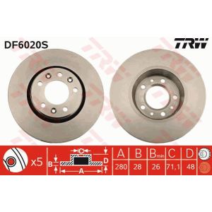 Bremsscheibe TRW DF6020S vorne, belüftet, 1 Stück