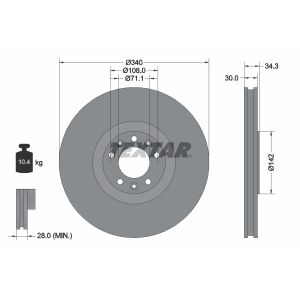 Disco freno TEXTAR 92268203 anteriore, ventilato, 1 pezzo