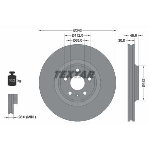 Disco freno TEXTAR 92160503 anteriore, ventilato, 1 pezzo