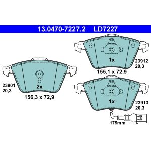 ATE 13.0470-7227.2 Kit Pastiglie Freno Ceramiche Con Contatto Usura Per VW Audi Seat