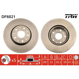 Disco de freno TRW DF6021 hinten, ventilado , 1 Pieza