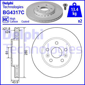 Bremsscheiben DELPHI BG4317C vorne, belüftet, hochkarbonisiert, 2 Stück