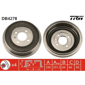 Tambor de freno, 1 pieza TRW DB4278