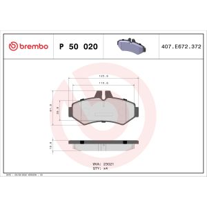 Conjunto de pastilhas de travão BREMBO P 50 020, atrás