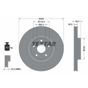 Disco freno TEXTAR 92195300 anteriore, ventilato, 1 pezzo