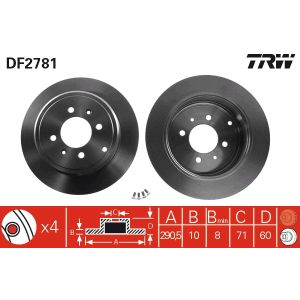 Jarrulevy TRW DF2781 takana, täysi, 1 kpl