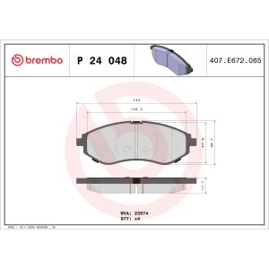 Conjunto de pastilhas de travão BREMBO P 24 048, frente