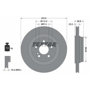 Disque de frein TEXTAR 92109000 à l'arrière, ventilé, 1 pièce