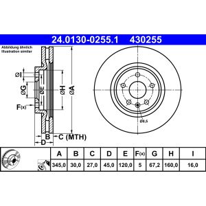 Disco freno ATE 24.0130-0255.1 anteriore, ventilato, altamente carbonizzato, 1 pezzo