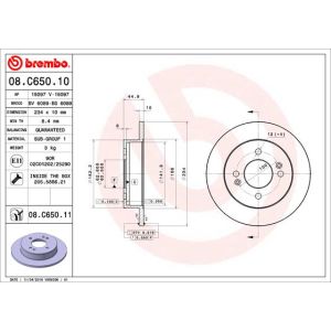 Jarrulevy BREMBO 08C65011 takana, täysi, 1 kpl