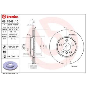 Remschijf BREMBO 09C34911 voorkant, geventileerd, sterk gecarboniseerd, 1 Stuk