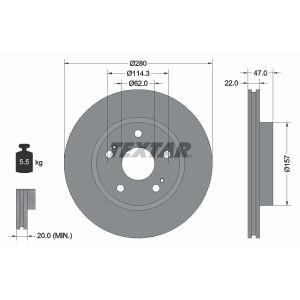 Disque de frein TEXTAR 92222100 avant, ventilé, 1 Stück