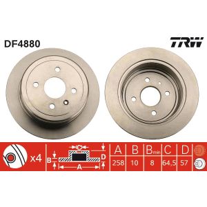 Disque de frein TRW DF4880 arrière, plein, 1 Stück