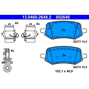 Set di pastiglie freno ATE 13.0460-2648.2, indietro