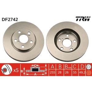 Jarrulevy TRW DF2742 edessä, tuuletettu, 1 kpl