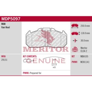 Jogo de pastilhas de travão, travão de disco MERITOR MDP5097