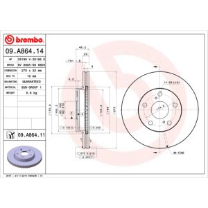 Jarrulevy BREMBO 09A86411 edessä, tuuletettu, 1 kpl