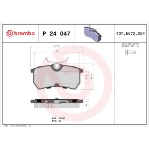 Jeu de plaquettes de frein à disque BREMBO P 24 047, Arrière