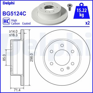 Disque de frein DELPHI BG5124C à l'arrière, plein, hautement carbonisé, 2 pièce