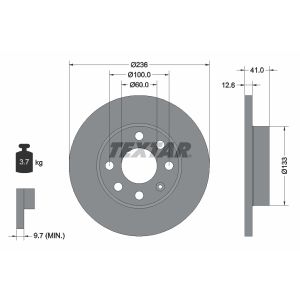 Disque de frein TEXTAR 92020900, avant, plein, 1 pièce