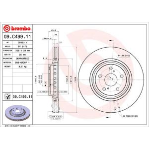 Remschijf BREMBO 09C49911 voorkant, geventileerd, 1 Stuk