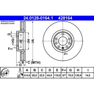 Disco freno ATE 24.0128-0164.1 anteriore, ventilato, altamente carbonizzato, 1 pezzo