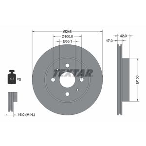 Disque de frein TEXTAR 92165603 avant, ventilé, 1 pièce