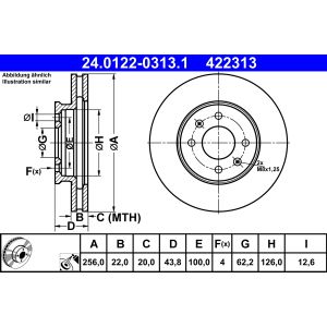 Disco de freno ATE 24.0122-0313.1 vorne, ventilado , altamente carbonizado, 1 Pieza