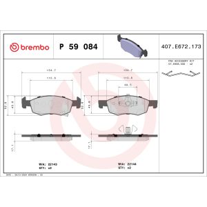 Conjunto de pastilhas de travão BREMBO P 59 084, frente