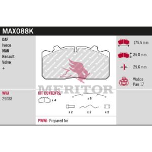 Jogo de pastilhas de travão, travão de disco MERITOR MAX088K