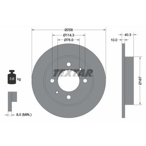 Disque de frein TEXTAR 92117100 à l'arrière, plein, 1 pièce