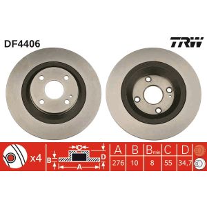 Jarrulevy TRW DF4406 takana, täysi, 1 kpl