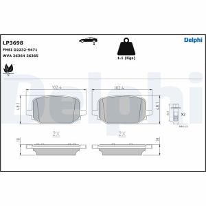 Conjunto de pastilhas de travão, travão de disco DELPHI LP3698