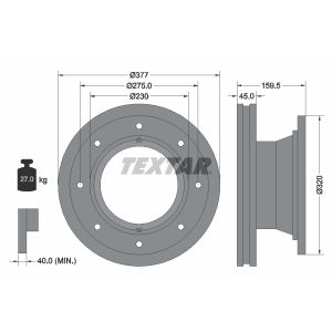 Disco freno TEXTAR 92116400 anteriore, ventilato, 1 pezzo