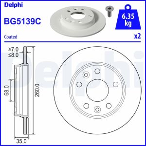 Disco de travão DELPHI BG5139C Traseira, cheio, 1 Peça