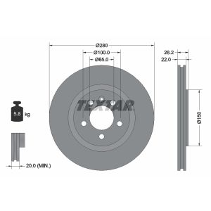 Disque de frein TEXTAR 92057100, avant, ventilé , 1 pièce