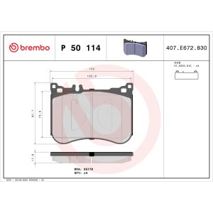 Jeu de plaquettes de frein BREMBO P 50 114, avant