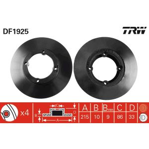 Bromsskiva TRW DF1925 fram, full, 1 Stycke