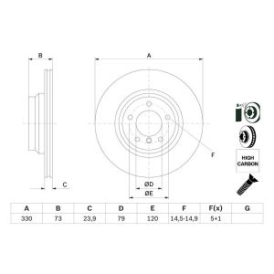 Disco de freno BOSCH 0 986 479 215 vorne, ventilado , altamente carbonizado, 1 Pieza