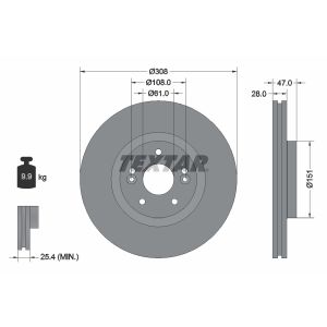 Disco freno TEXTAR 92157700 anteriore, ventilato, 1 pezzo